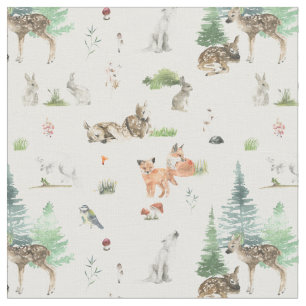 Tissu Aquarelle Baby shower des animaux de bois