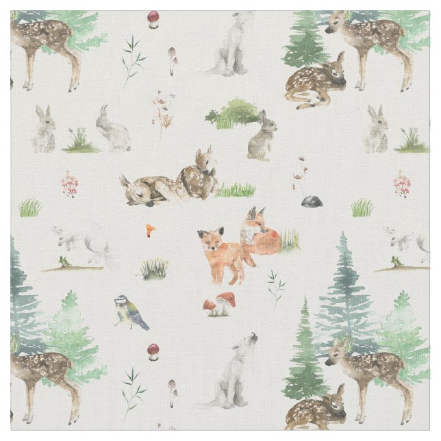 Tissu Aquarelle Baby shower des animaux de bois (Fermer)