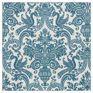 Tissu Aquarelle bleu & blanc Floral Vintage Motif