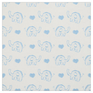 Tissu aquarelle bleu bleu bébé éléphants et le coeur
