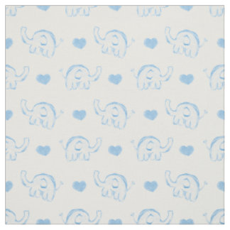 Tissu aquarelle bleu bleu bébé éléphants et le coeur
