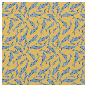 Tissu Aquarelle bleu Koi poisson Motif jaune