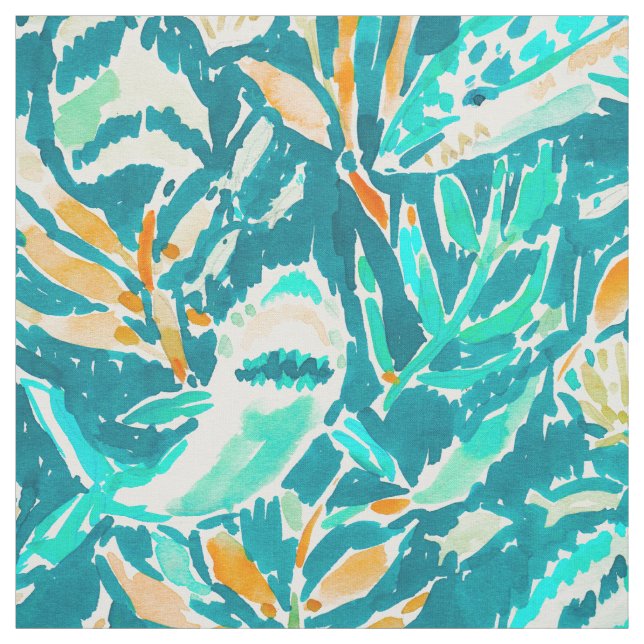 Tissu Aquarelle bleu vert de la vie d'océan de morsure (Échantillon)