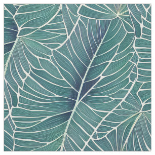 Tissu Aquarelle Bleu Vert Turquoise Tropical Feuille Mot