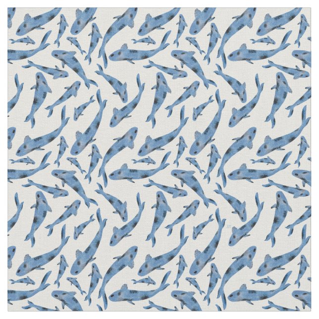 Tissu Aquarelle Blue Koi Fish Motif (Fermer)