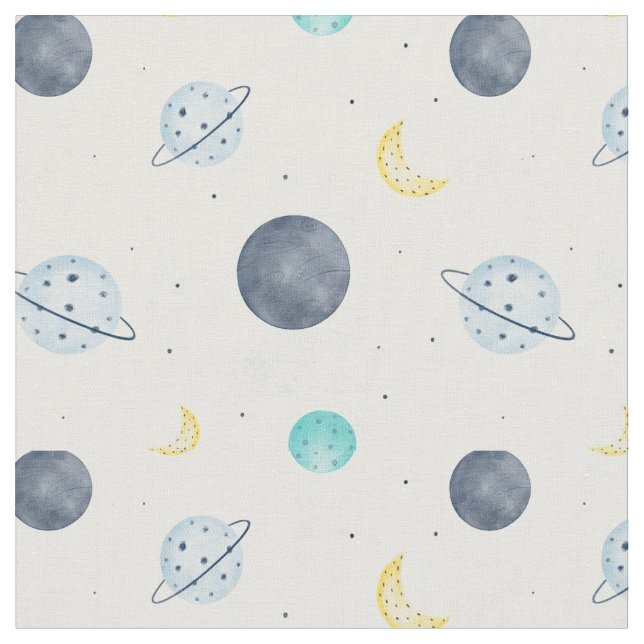 Tissu Aquarelle Blue Space Planet Motif (Fermer)