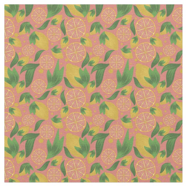 Tissu Aquarelle Citron rose Motif de fruits (Fermer)