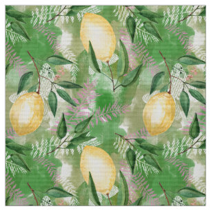 Tissu Aquarelle citrons fruits agrumes nature jaune frai