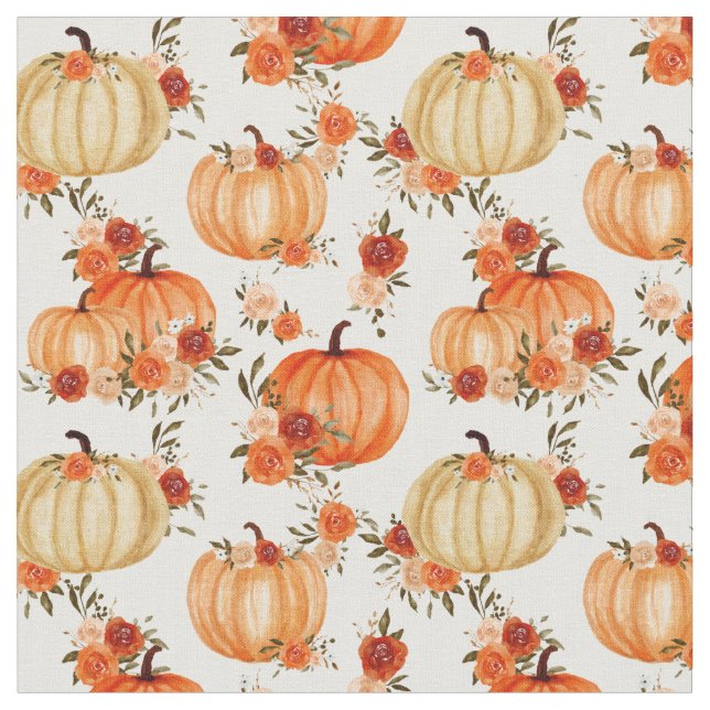 Tissu Aquarelle Citrouille Orange Floral (Fermer)