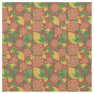 Tissu Aquarelle Coral Lemon Fruit Motif