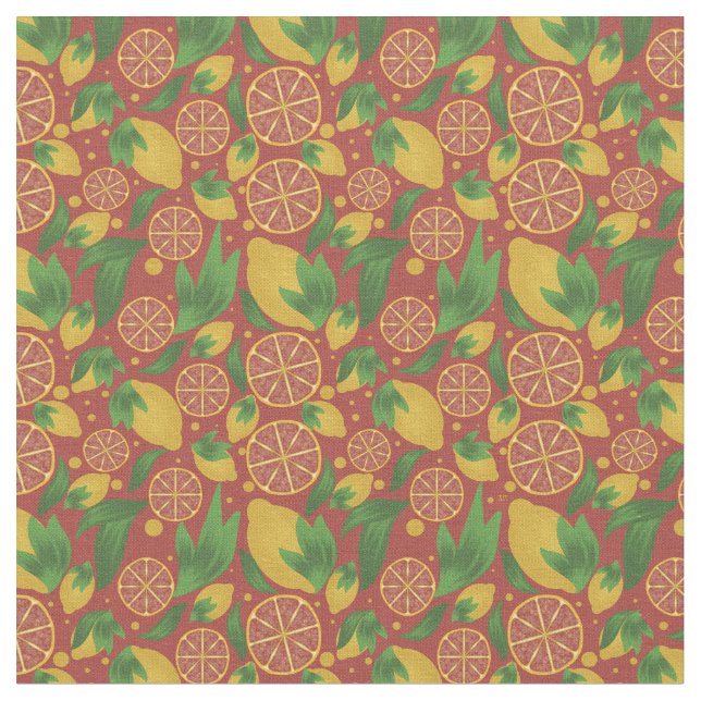 Tissu Aquarelle Coral Lemon Fruit Motif (Fermer)