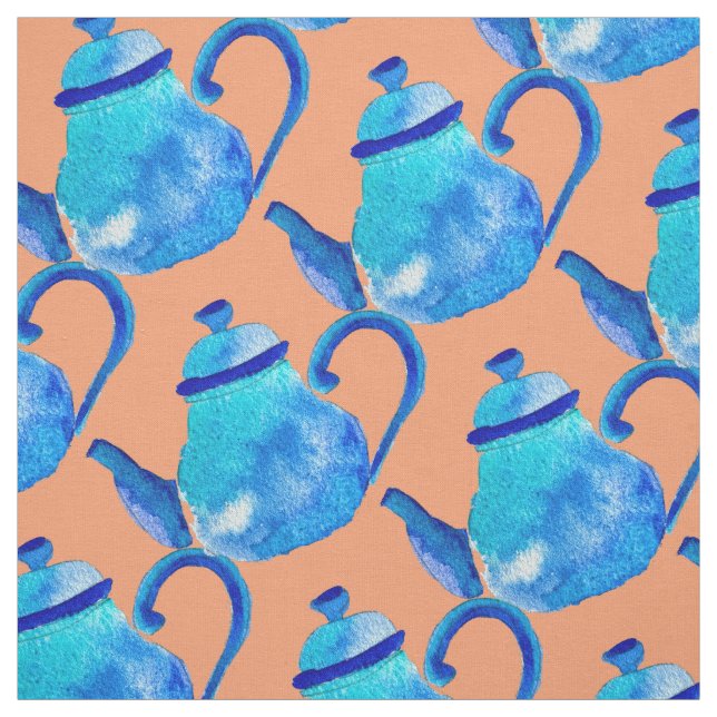 Tissu Aquarelle couleur bleu teapot (Échantillon)