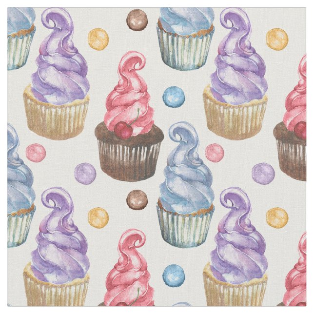 Tissu Aquarelle cupcakes colorés (Fermer)