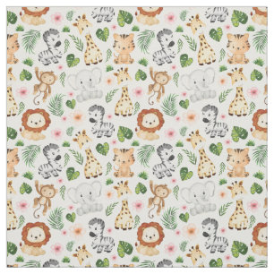 Tissu Aquarelle Cute Safari Animaux pour enfants