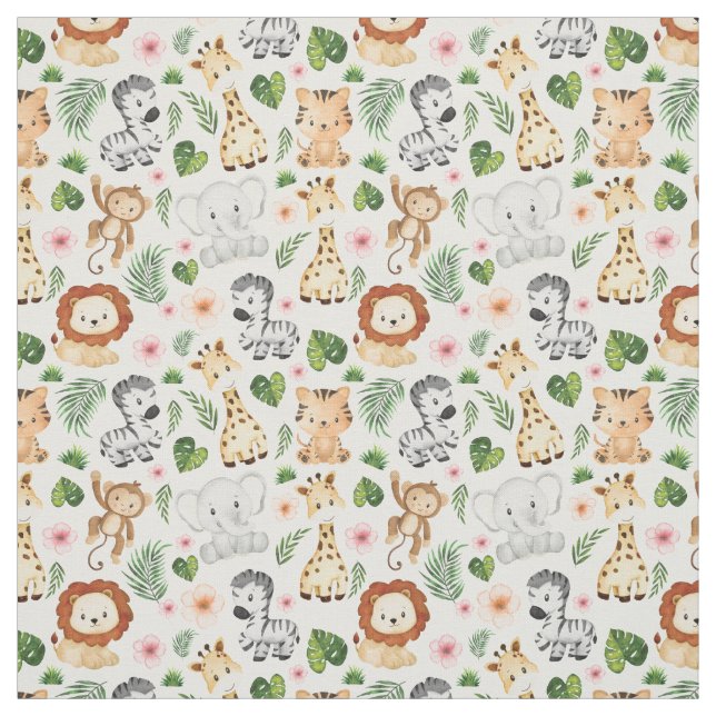 Tissu Aquarelle Cute Safari Animaux pour enfants (Échantillon)