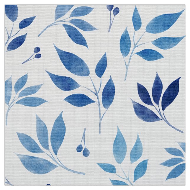 Tissu Aquarelle Cyan-Bleu feuille poplin-polyester- (Échantillon)