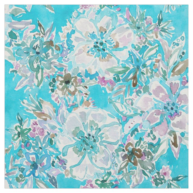 Tissu Aquarelle d'Aqua de BÉBÉ de PLAGE florale (Échantillon)