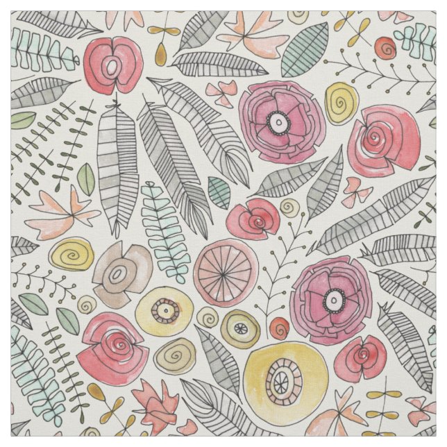 Tissu aquarelle de fleur de plumes (Échantillon)