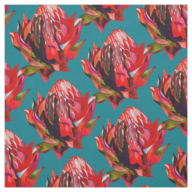 Tissu Aquarelle de fleurs indigènes de Waratah (Échantillon)