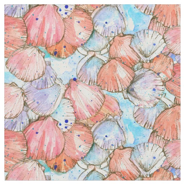 Tissu Aquarelle de fond de la mer de Saint-Jacques (Fermer)