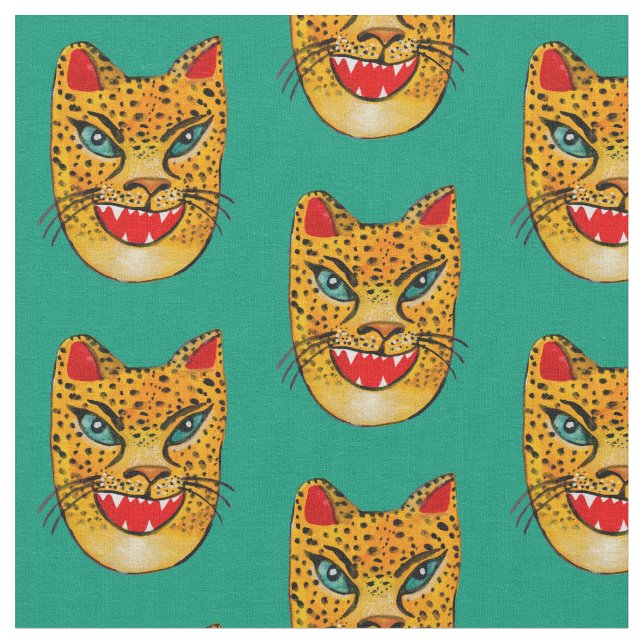 Tissu Aquarelle de Jaguar vert riant (Fermer)