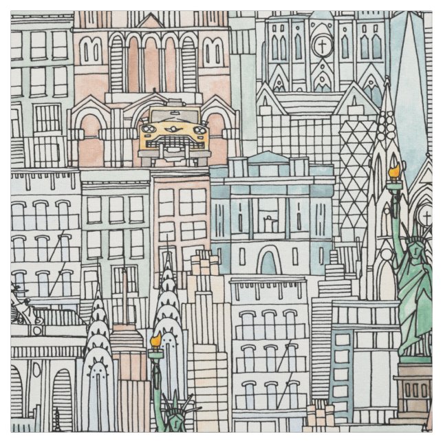 Tissu Aquarelle de New York (Échantillon)
