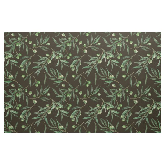 Tissu Aquarelle des branches d'olive en noir (Fat Quarter)