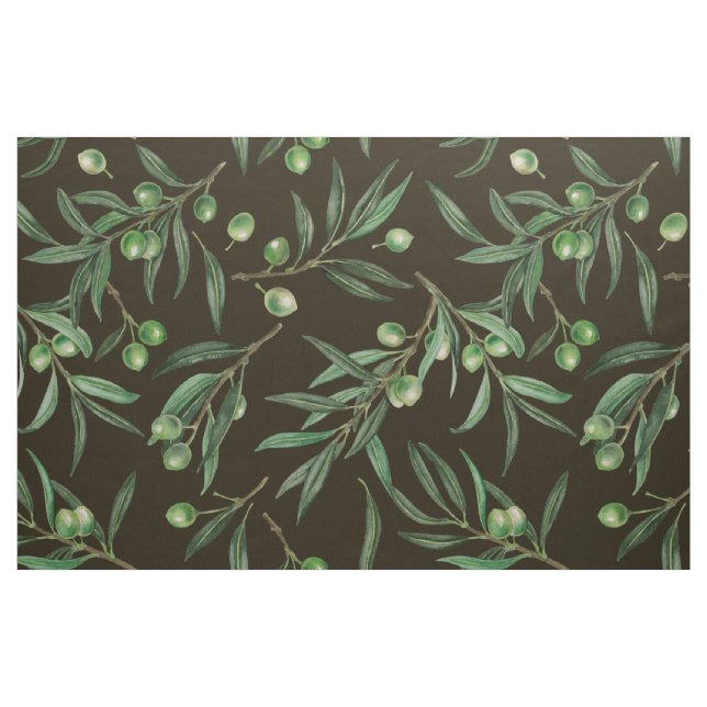 Tissu Aquarelle des branches d'olive en noir (Fat Quarter)