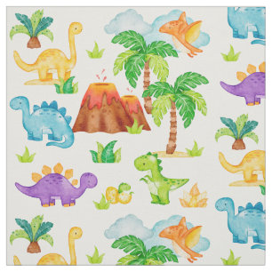 Tissu Aquarelle Dinosaur Volcano Palm Tree Enfants bébé