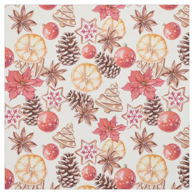 Tissu Aquarelle Éléments de Noël Motif sans couture (Échantillon)