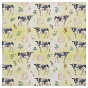 Tissu Aquarelle Ferme de vaches Jaune En vichy Baby Nurs