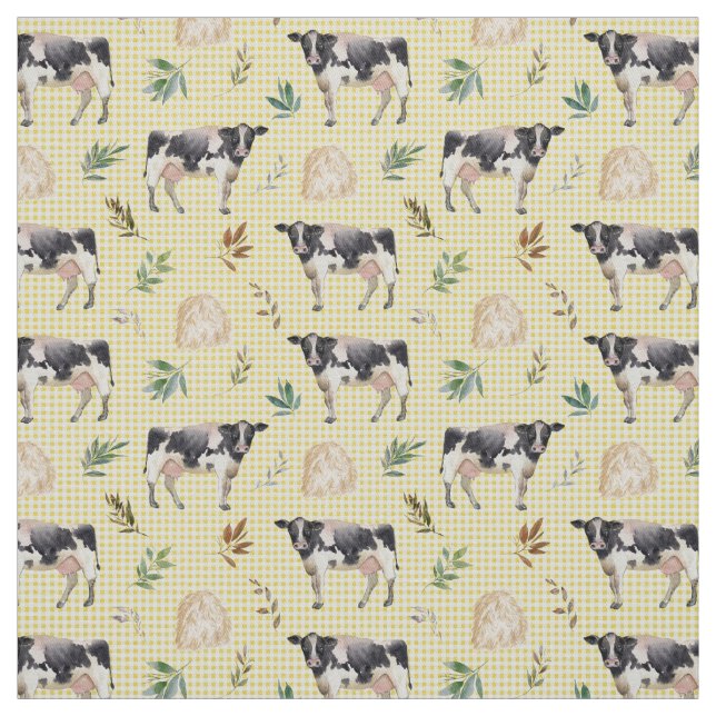 Tissu Aquarelle Ferme de vaches Jaune En vichy Baby Nurs (Échantillon)