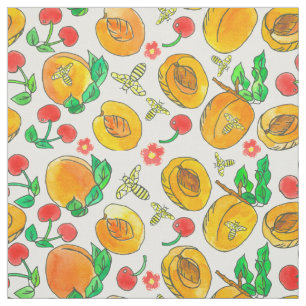 Tissu Aquarelle Fleurs de Fruit Abees Apricots Cerisier