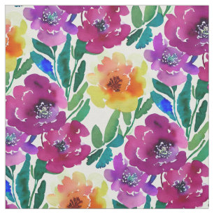 Tissu Aquarelle Fleurs Maroon et Jaune