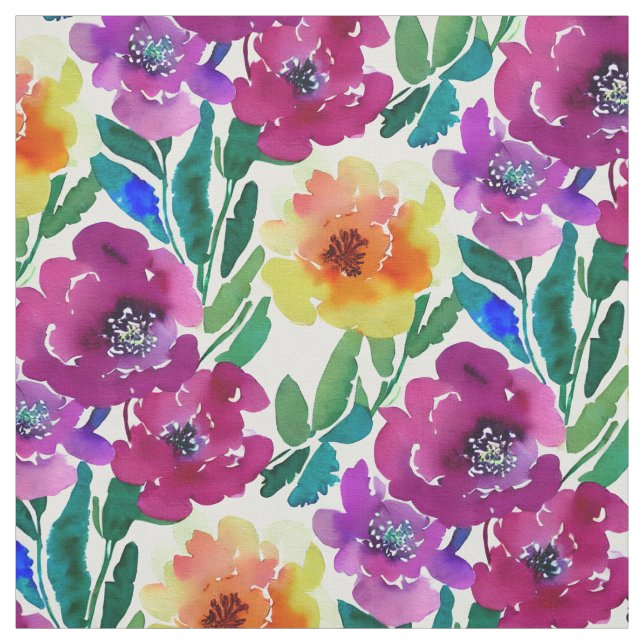 Tissu Aquarelle Fleurs Maroon et Jaune (Échantillon)
