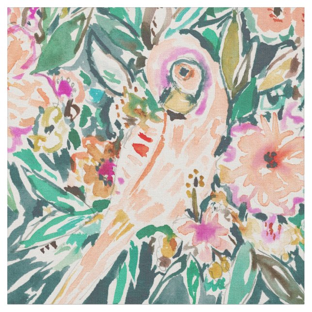 Tissu Aquarelle florale de perroquet de JOLI OISEAU (Fermer)