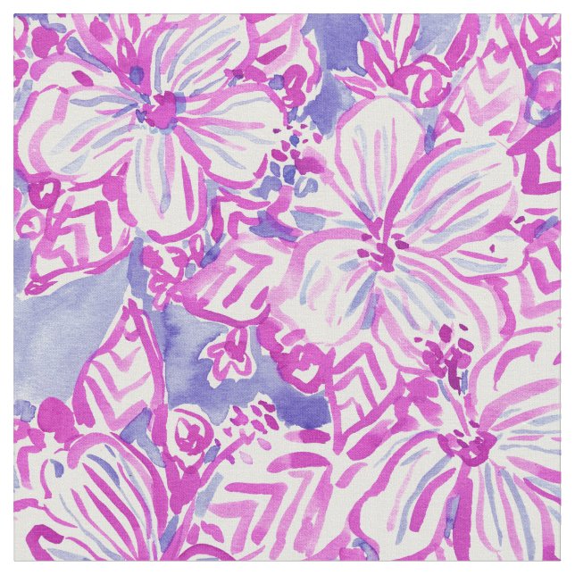 Tissu Aquarelle florale tropicale pourpre de la KETMIE (Fermer)