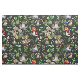 Tissu Aquarelle Forêt Champignons Verdure Berry Motif