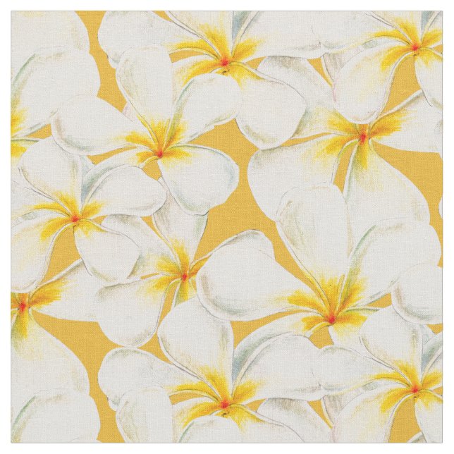 Tissu Aquarelle frangipani jaune blanc tropicale (Fermer)