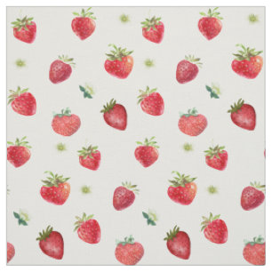 Tissu Aquarelle Fruits fraises et fleurs fraises