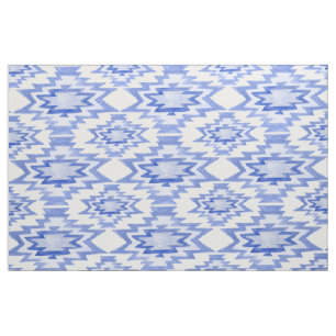 Tissu Aquarelle géométrique Boho Blue Motif