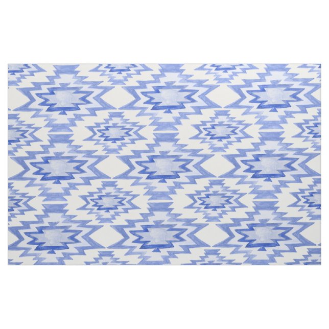 Tissu Aquarelle géométrique Boho Motif bleu (Yard)
