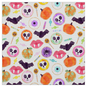Tissu Aquarelle Halloween Cookies Motif Éffrayant