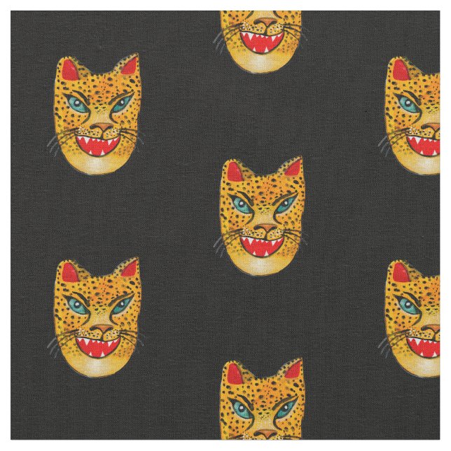 Tissu Aquarelle Jaguar de rire Noir (Fermer)
