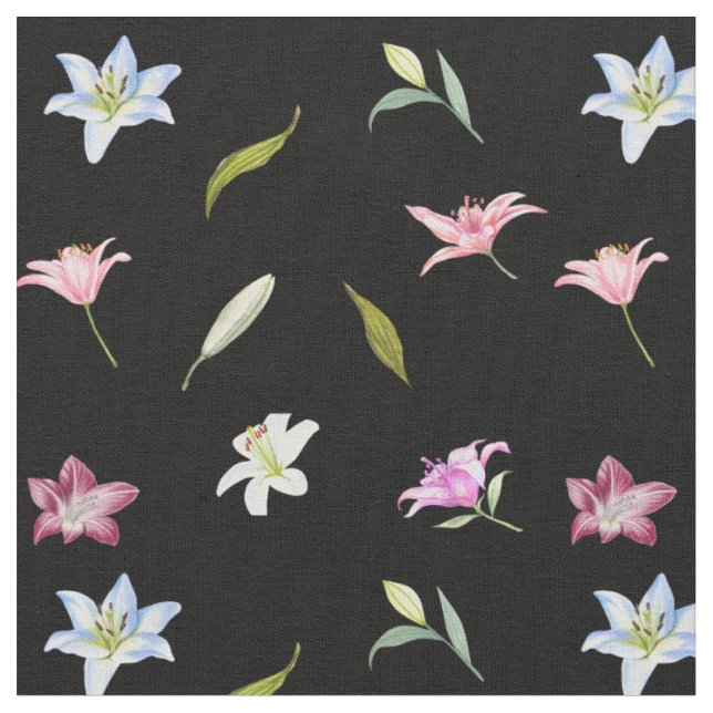 Tissu Aquarelle Lily Fleurs Botanique (Fermer)