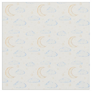 Tissu Aquarelle Lune étoiles et nuages Motif