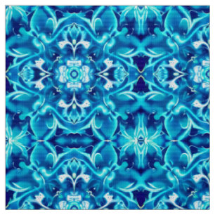 Tissu Aquarelle Mandala Flower dans les tons bleu Indigo