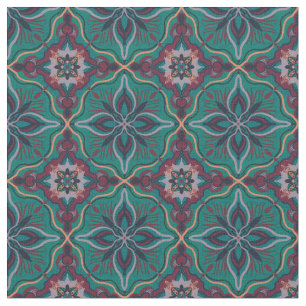 Tissu Aquarelle Marocaine Turquoise Tile géométrique