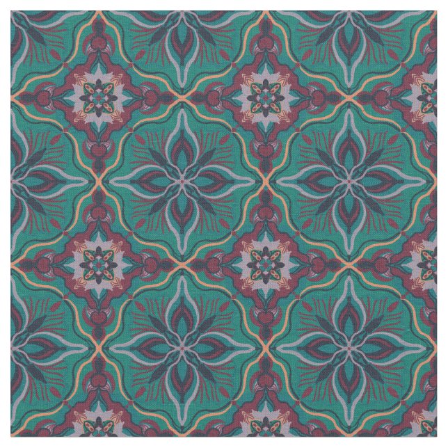 Tissu Aquarelle Marocaine Turquoise Tile géométrique (Fermer)
