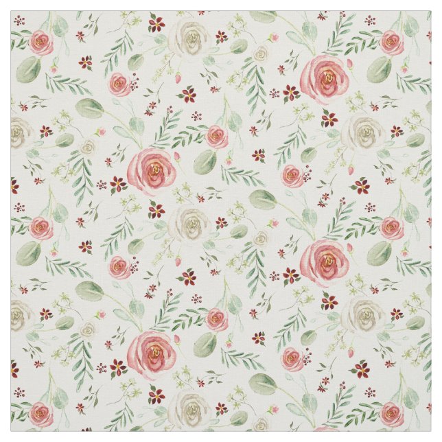 Tissu Aquarelle moderne Floral Rose Blanc Floral Folio (Échantillon)